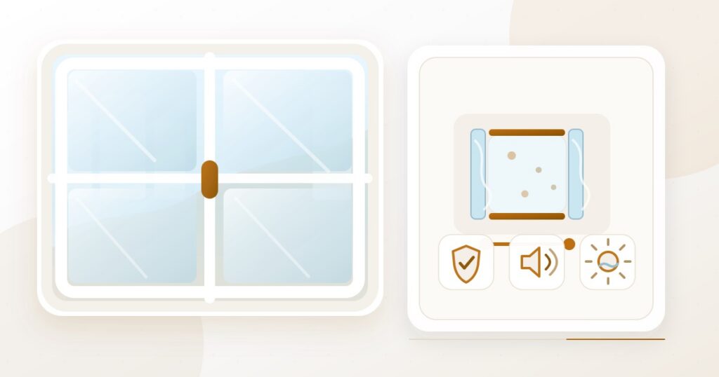 انواع شیشه دوجداره برای پنجره UPVC؛ نمایش ساختار دولایه شیشه، فاصله عایق و مزایای امنیت، عایق صوتی و کنترل حرارت